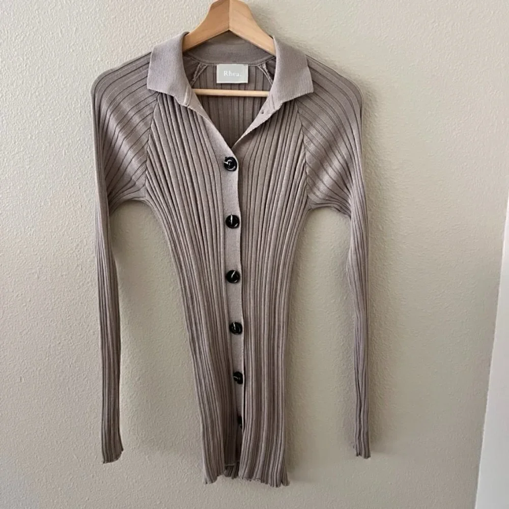 Rhea Stone Merino Wool Blend Ribbed Cardigan S​​​​​​​​​​​​​​​​​​​